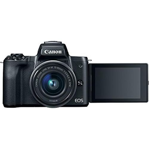 캐논 Canon EOS M50 Mirrorless Camera w/15-45mm (Black) + 2 x 32GB + Deluxe Photo Bundle
