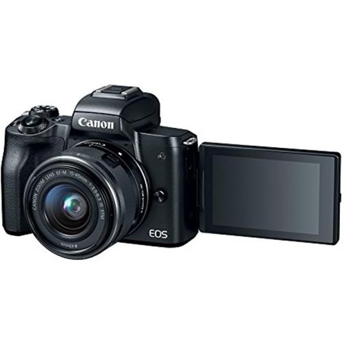 캐논 Canon EOS M50 Mirrorless Camera w/15-45mm (Black) + 2 x 32GB + Deluxe Photo Bundle