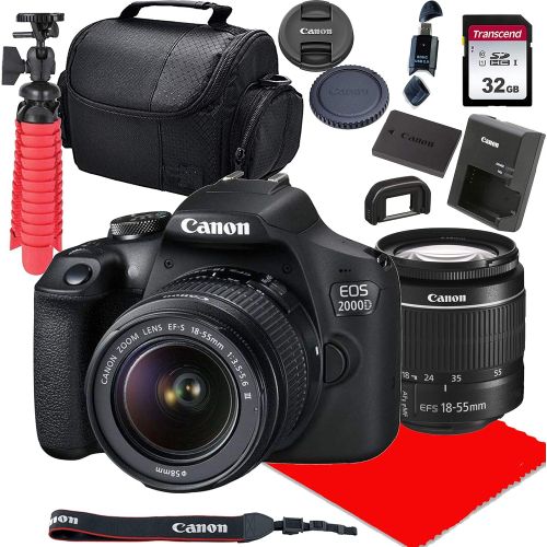 캐논 Canon EOS 2000D DSLR Camera w/ 18-55mm F/3.5-5.6 III Lens + 32GB SD Card + More