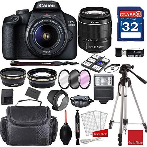 캐논 Canon EOS 4000D DSLR Camera with 18-55mm f/3.5-5.6 III + Professional Accessory Bundle