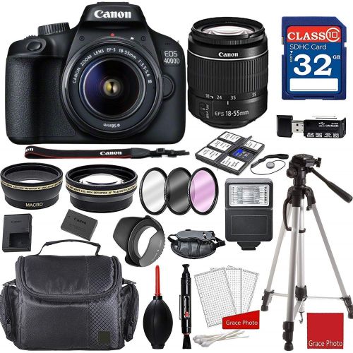 캐논 Canon EOS 4000D DSLR Camera with 18-55mm f/3.5-5.6 III + Professional Accessory Bundle