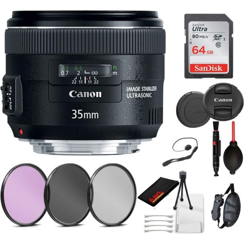 캐논 Canon EF 35mm f/2 is USM Lens (5178B002) Essential Bundle Kit for Canon EOS - International Model No Warranty