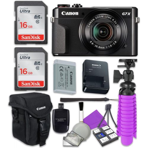 캐논 Canon PowerShot G7 X Mark II Wi-Fi Digital Camera with 2X Sandisk 16 GB SD Memory Cards + Tripod + Canon Case + Card Reader + Cleaning Kit