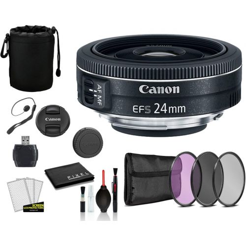 캐논 Canon EF-S 24mm f/2.8 STM Lens (9522B002) Lens with Bundle Package Kit Includes 3pc Filter Kit (UV, CPL, FLD) + Lens Pouch + More