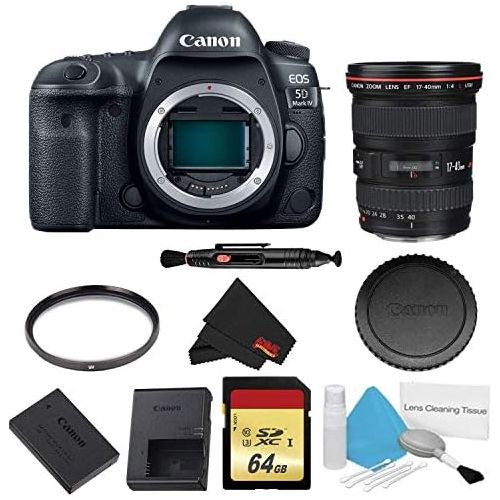 캐논 Canon EOS 5D Mark IV DSLR Camera (Body Only) Basic Filter + Memory Kit w/ 17-40mm 4.0 USM L Lens - International Model