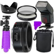 Professional Accessory Kit with Canon EF 50mm f/1.8 STM Lens & Professional Dedicated Digital TTL Flash + Bundle Package for Canon EOS 7D Mark II, 60D, 70D, 80D, 6D, 5D Mark III Di
