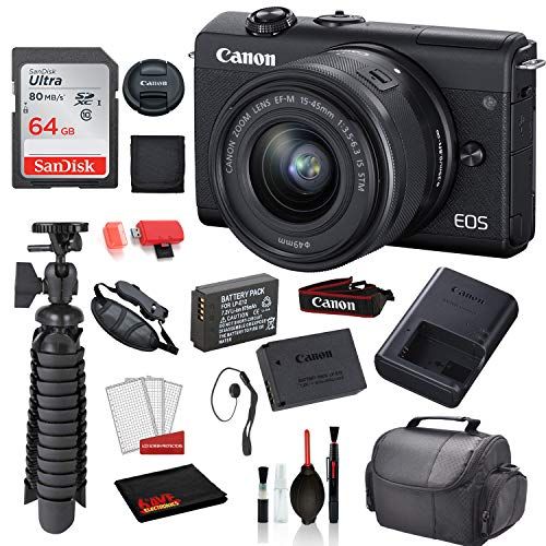 캐논 Canon EOS M200 Mirrorless Digital Camera with 15-45mm Lens (Black) Advanced Bundle: SanDisk 32GB SD Card + More