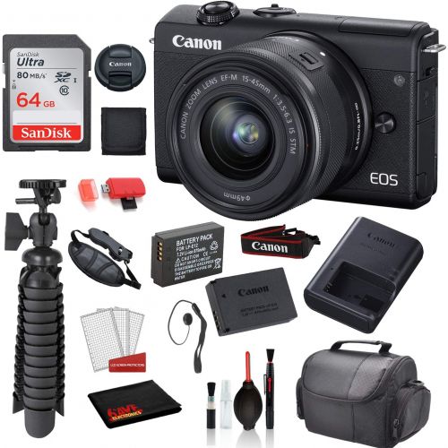 캐논 Canon EOS M200 Mirrorless Digital Camera with 15-45mm Lens (Black) Advanced Bundle: SanDisk 32GB SD Card + More