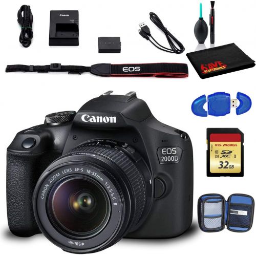 캐논 Canon EOS 2000D DSLR Camera with EF-S 18-55mm f/3.5-5.6 is II Lens (Intl Model) with Cleaning Kit and 32GB Memory Kit