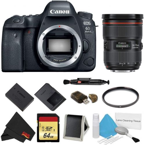 캐논 Canon EOS 6D Mark II DSLR Camera (Body Only) Basic Filter w/Memory Bundle + Bonus Canon EF 24-70mm f/2.8L II USM Lens - International Model