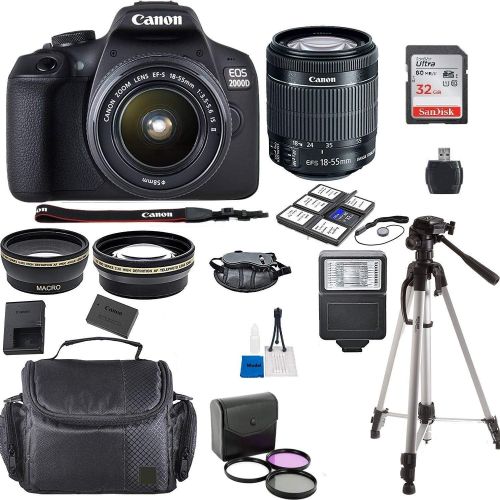 캐논 Canon EOS 2000D Rebel T7 Kit with EF-S 18-55mm f/3.5-5.6 III Lens + Accessory Bundle + Model Electronics Cloth