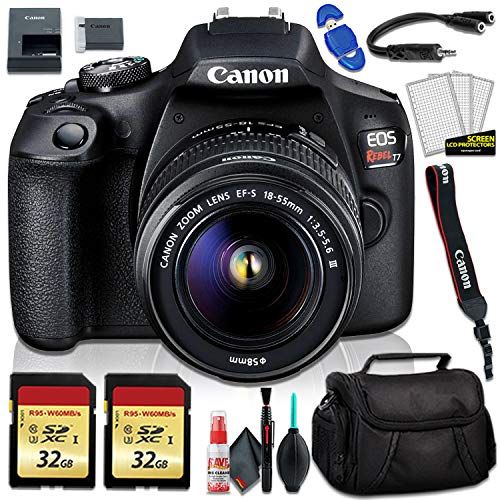 캐논 Canon EOS Rebel T7 DSLR Camera with 18-55mm Lens, Camera Bag and 32GB Memory Card Kit