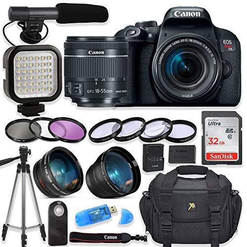 캐논 Canon EOS Rebel T7I Digital SLR Camera with Canon EF-S 18-55mm f/4-5.6 is STM Lens + Video LED Light + Shotgun Microphone + Sandisk 32GB SDHC Memory Card, Camera Bag (Complete Vide