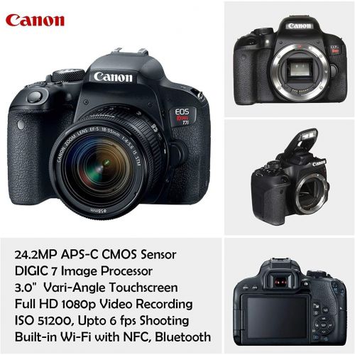 캐논 Canon EOS Rebel T7I Digital SLR Camera with Canon EF-S 18-55mm f/4-5.6 is STM Lens + Video LED Light + Shotgun Microphone + Sandisk 32GB SDHC Memory Card, Camera Bag (Complete Vide