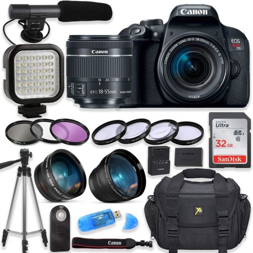 캐논 Canon EOS Rebel T7I Digital SLR Camera with Canon EF-S 18-55mm f/4-5.6 is STM Lens + Video LED Light + Shotgun Microphone + Sandisk 32GB SDHC Memory Card, Camera Bag (Complete Vide