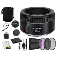 Canon EF 50mm f/1.8 STM Lens (0570C002) Lens with Bundle Package Kit Includes 3pc Filter Kit (UV, CPL, FLD) + Lens Pouch + More