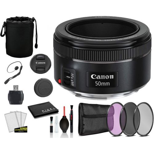 캐논 Canon EF 50mm f/1.8 STM Lens (0570C002) Lens with Bundle Package Kit Includes 3pc Filter Kit (UV, CPL, FLD) + Lens Pouch + More