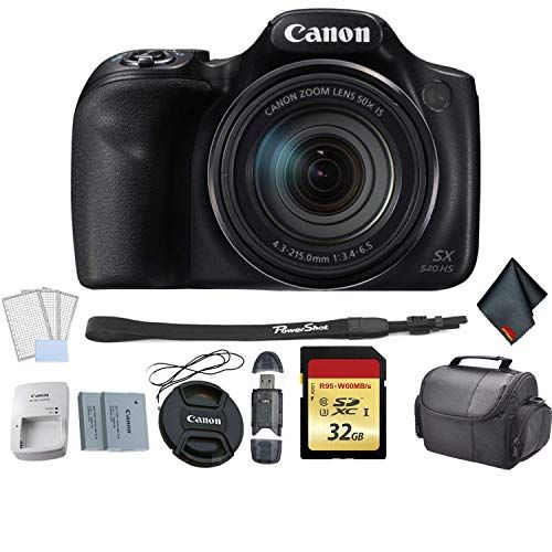 캐논 Canon PowerShot SX540 HS Digital Point and Shoot Camera Bundle with Replacement Battery + 32GB Memory Card + LCD Screen Protectors and More - International Version