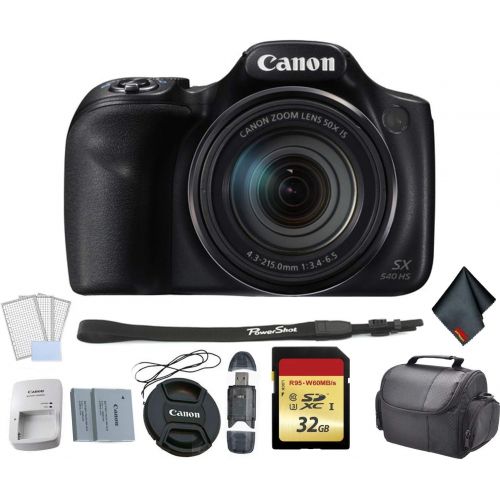 캐논 Canon PowerShot SX540 HS Digital Point and Shoot Camera Bundle with Replacement Battery + 32GB Memory Card + LCD Screen Protectors and More - International Version