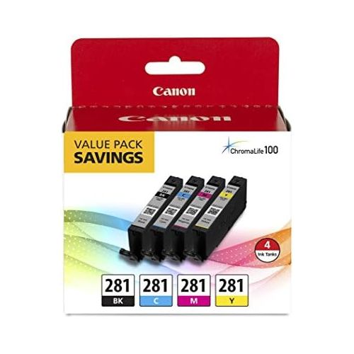 캐논 Canon CLI-281 Black, Cyan, Magenta and Yellow 4 Ink-Pack, Compatible to IB4120, MB5420, MB5120, IB4020, MB5020, MB5320