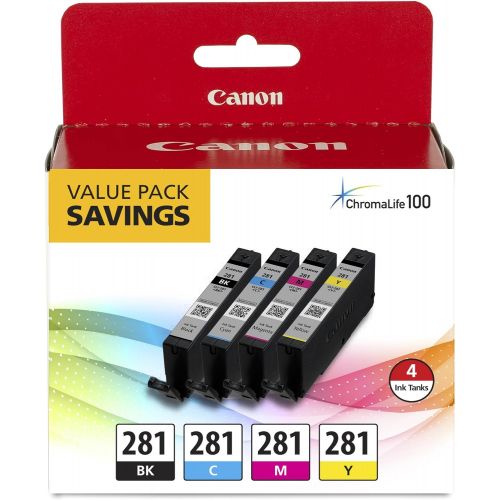 캐논 Canon CLI-281 Black, Cyan, Magenta and Yellow 4 Ink-Pack, Compatible to IB4120, MB5420, MB5120, IB4020, MB5020, MB5320