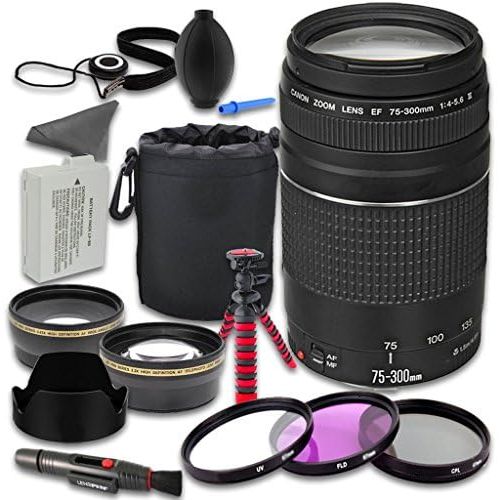 캐논 Accessory Kit with Canon EF 75-300mm f/4-5.6 III Lens + 2.2X Telephoto Lens + 0.43x Wideangle Lens + Lens Bag + Extra Battery + 3 PC Filter Kit + Tripod for Canon EOS Rebel T5i DSL