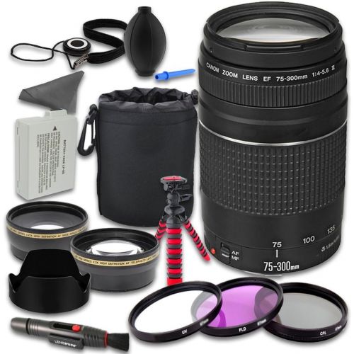 캐논 Accessory Kit with Canon EF 75-300mm f/4-5.6 III Lens + 2.2X Telephoto Lens + 0.43x Wideangle Lens + Lens Bag + Extra Battery + 3 PC Filter Kit + Tripod for Canon EOS Rebel T5i DSL