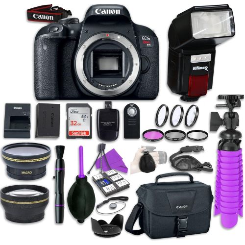 캐논 Canon EOS Rebel T7i Digital SLR Camera Body with Automatic Flash + LED Video Light, Close-Up Lens Set, 32GB Memory Card + Accessory Bundle