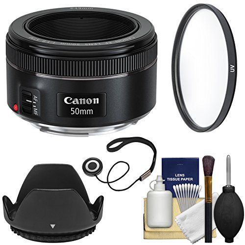 캐논 Canon EF 50mm f/1.8 STM Lens with UV Filter + Lens Hood + Kit for EOS Digital SLR Cameras