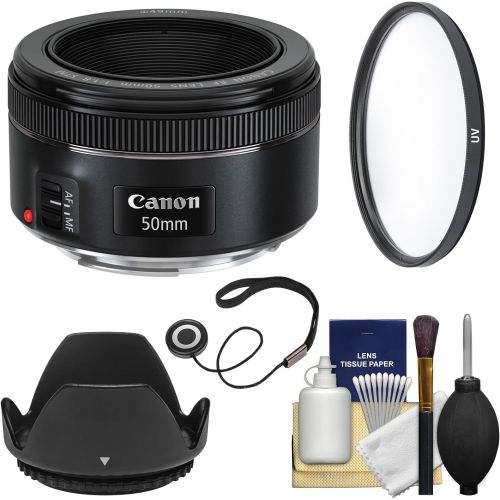 캐논 Canon EF 50mm f/1.8 STM Lens with UV Filter + Lens Hood + Kit for EOS Digital SLR Cameras