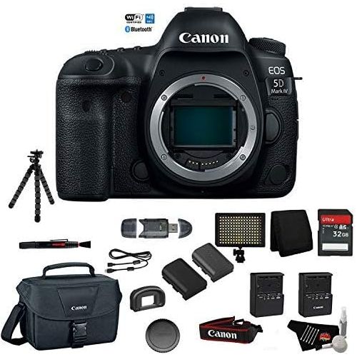 캐논 Canon EOS 5D Mark IV Full Frame Digital SLR Camera Body - Bundle with Tripod + LED Light + 32 GB Memory Card + More (International Version)