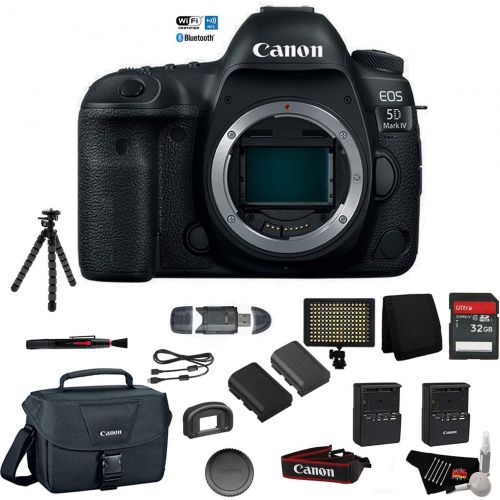 캐논 Canon EOS 5D Mark IV Full Frame Digital SLR Camera Body - Bundle with Tripod + LED Light + 32 GB Memory Card + More (International Version)
