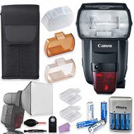 Canon Speedlite 600EX II-RT Flash + Canon Pouch + Flash Diffusers + Accessory Bundle with 4 AA Batteries & Charger