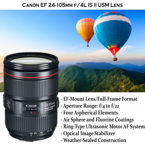 캐논 Canon EOS 6D Mark II DSLR Camera Kit with Canon 24-105mm F/4L is II USM & 75-300mm Lenses + 420-800mm Telephoto Zoom Lens + Battery Grip + TTL Flash + Comica Mic + 128GB Memory + A