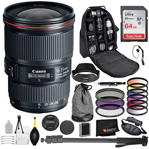 캐논 Canon EF 16-35mm f/4L is USM Lens with Professional Bundle Package Deal Kit for EOS 7D Mark II, 6D Mark II, 5D Mark IV, 5D S R, 5D S, 5D Mark III, 80D, 70D, 77D, T5, T6, T6s, T7i,