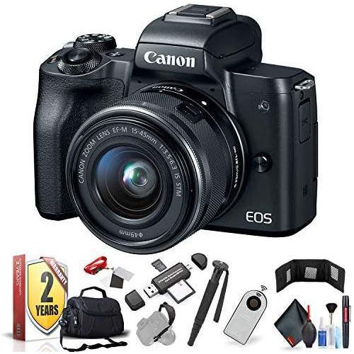 캐논 Canon EOS M50 Mirrorless Digital Camera with 15-45mm Lens (Black) (International Model) with Extra Accessory Bundle