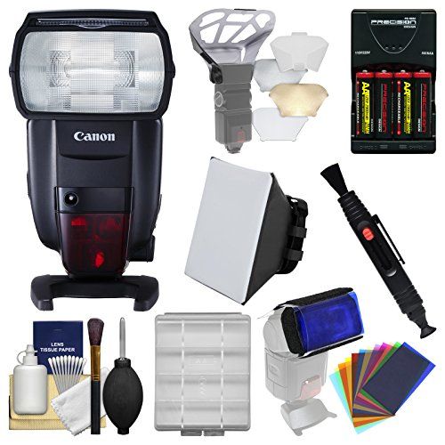 캐논 Canon Speedlite 600EX II-RT Flash with Soft Box + Diffuser Bouncer + Color Gels + Batteries & Charger + Kit