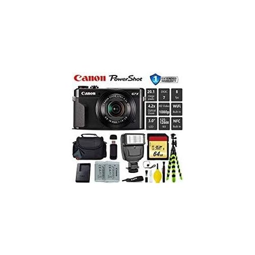 캐논 Canon PowerShot G7 X Mark II Point and Shoot Digital Camera + Extra Battery + Digital Flash + Case + 64GB Memory Card - International Version