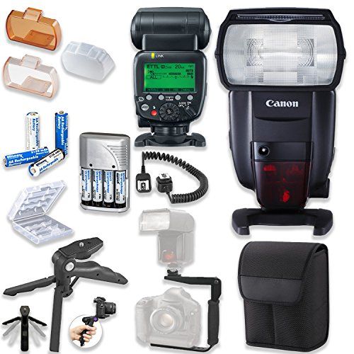 캐논 Canon Speedlite 600EX II-RT Flash with Canon Speedlite Case + TTL Cord + Flash L-Bracket Grip + Flexible Steady Pod + 4 High Capacity AA Rechargeable Batteries & Charger + Accessor