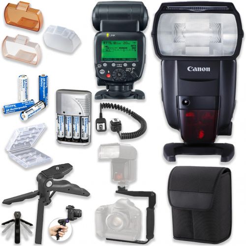 캐논 Canon Speedlite 600EX II-RT Flash with Canon Speedlite Case + TTL Cord + Flash L-Bracket Grip + Flexible Steady Pod + 4 High Capacity AA Rechargeable Batteries & Charger + Accessor