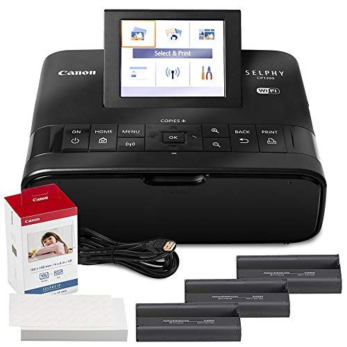 캐논 Canon SELPHY CP1300 Compact Photo Printer (Black) with WiFi and Accessory Bundle w/Canon Color Ink and Paper Set