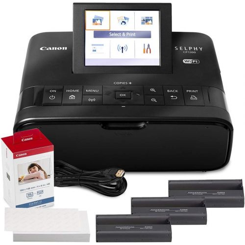 캐논 Canon SELPHY CP1300 Compact Photo Printer (Black) with WiFi and Accessory Bundle w/Canon Color Ink and Paper Set