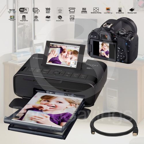 캐논 Canon SELPHY CP1300 Compact Photo Printer (Black) with WiFi and Accessory Bundle w/Canon Color Ink and Paper Set