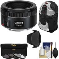 Canon EF 50mm f/1.8 STM Lens with 3 Filters + Hood + Backpack Kit for EOS 6D, 70D, 7D, 5DS, 5D Mark III, Rebel T3, T3i, T5, T5i, T6i, T6s, SL1 Camera