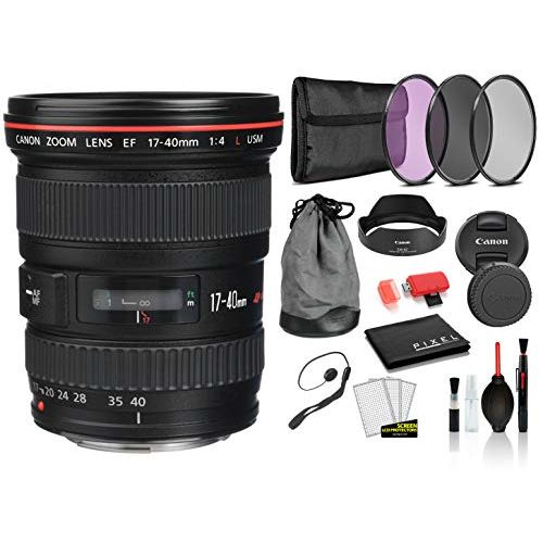 캐논 Canon EF 17-40mm f/4L USM Lens (8806A002) Lens with Bundle Package Kit Includes 3pc Filter Kit (UV, CPL, FLD) + Deluxe Lens Cleaning Kit + More