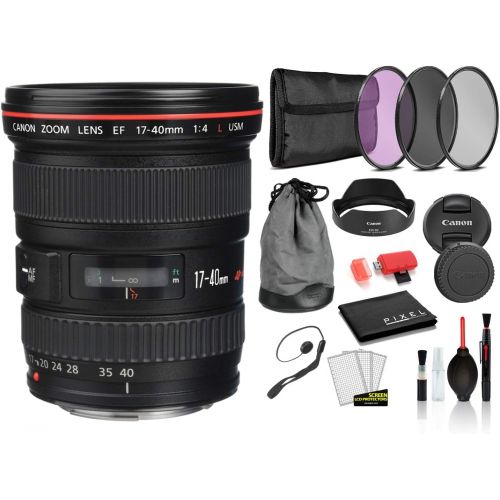 캐논 Canon EF 17-40mm f/4L USM Lens (8806A002) Lens with Bundle Package Kit Includes 3pc Filter Kit (UV, CPL, FLD) + Deluxe Lens Cleaning Kit + More