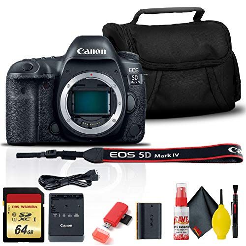 캐논 Canon EOS 5D Mark IV DSLR Camera (1483C002) with 64GB Memory Card, Case, Cleaning Set and More - International Model - Starter Bundle