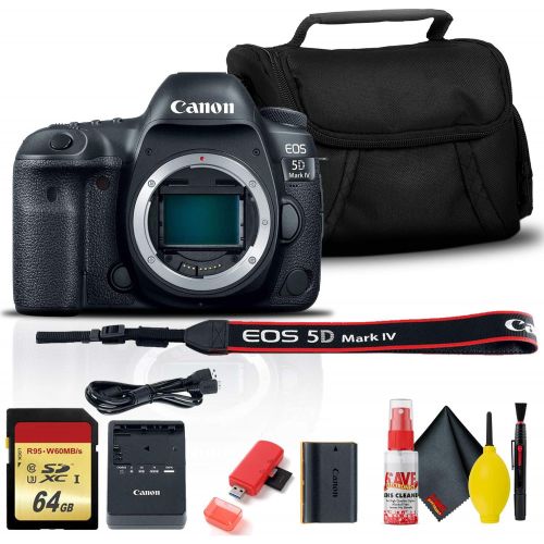 캐논 Canon EOS 5D Mark IV DSLR Camera (1483C002) with 64GB Memory Card, Case, Cleaning Set and More - International Model - Starter Bundle