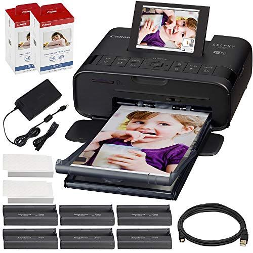 캐논 Canon SELPHY CP1300 Compact Photo Printer (Black) with WiFi w/ 2X Color Ink and Paper Set