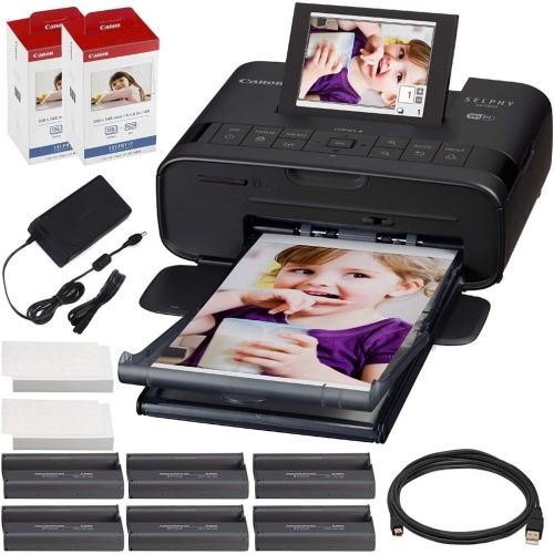 캐논 Canon SELPHY CP1300 Compact Photo Printer (Black) with WiFi w/ 2X Color Ink and Paper Set